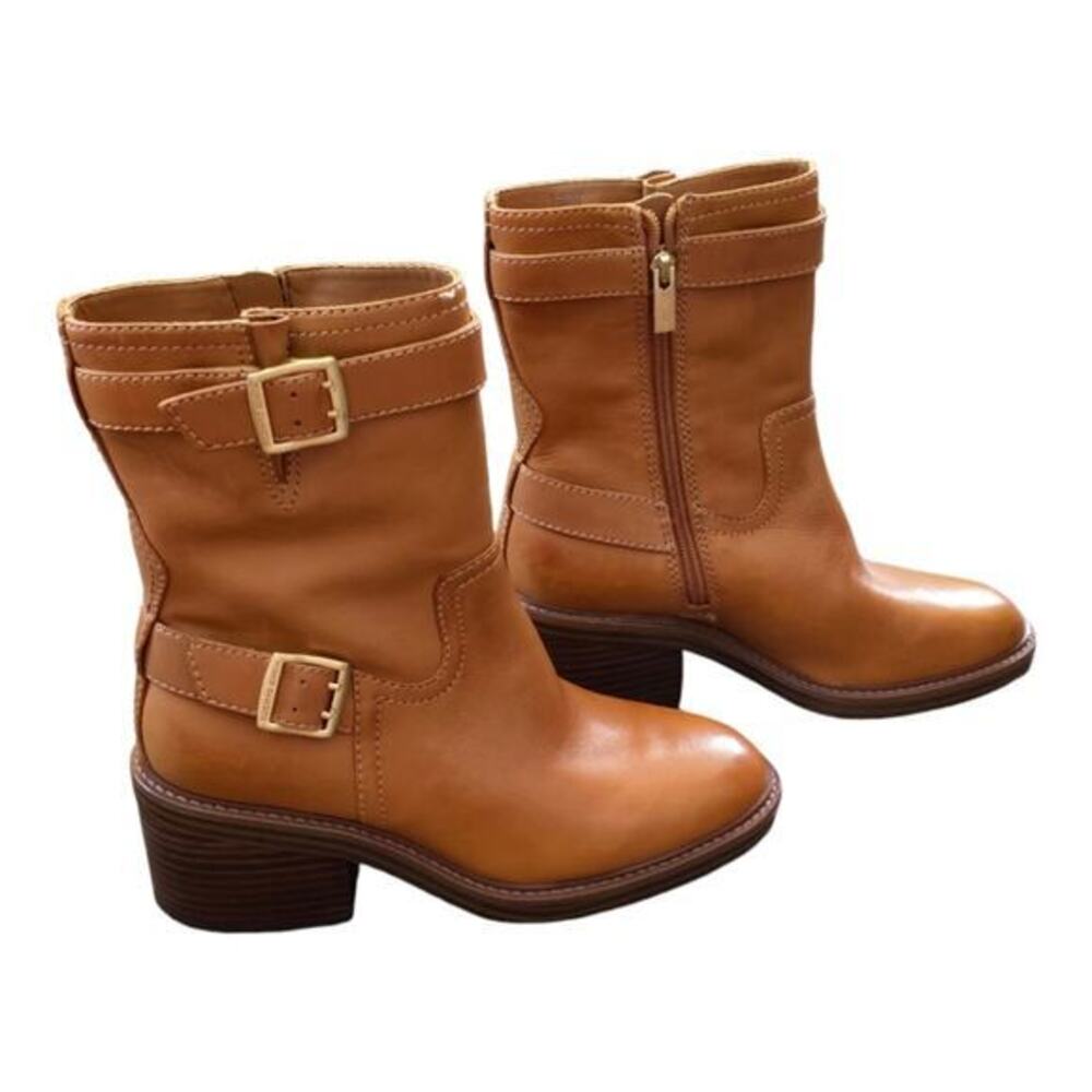 Vince Camuto Leather Buckle Moto Boot Vergila Brown Women's Size 7.5 New